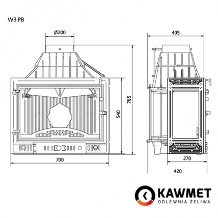 Камінна топка KAWMET W3 праве бокове скло (16.7 kW)